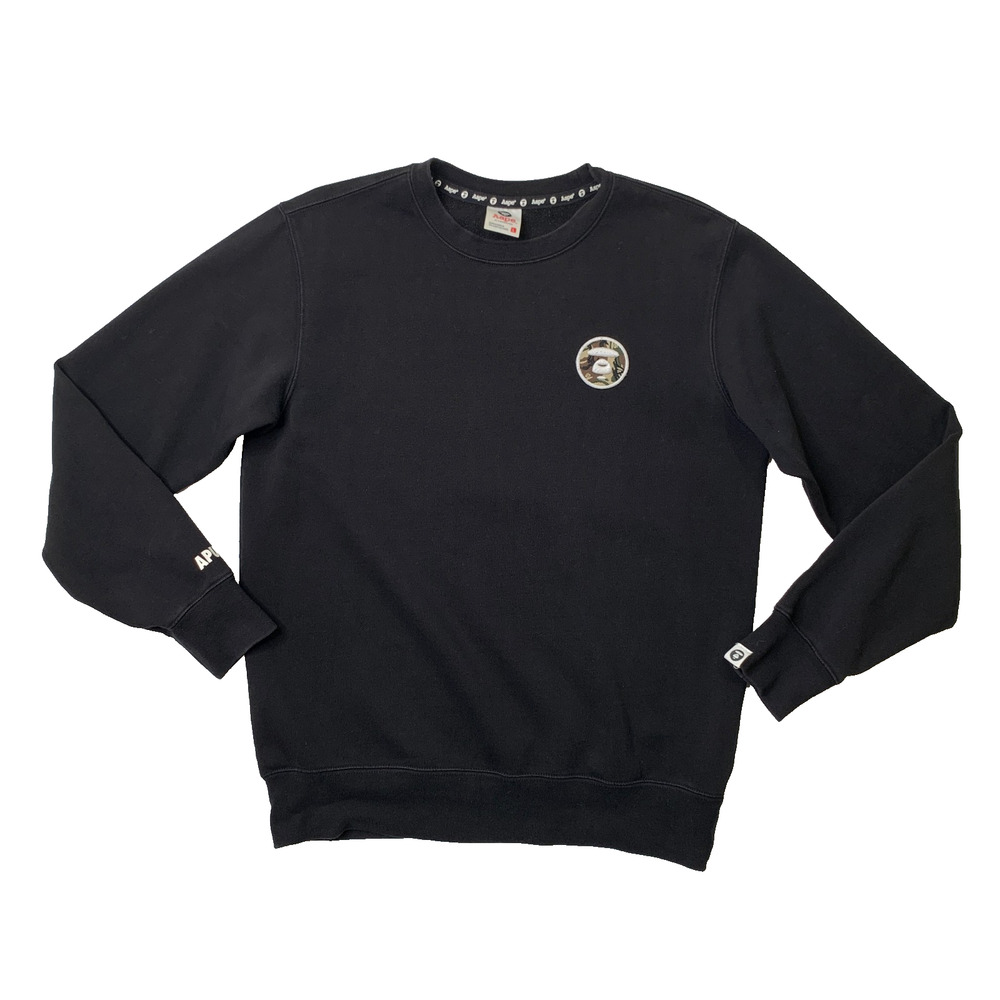 A Bathing Ape Sweatshirt Mens L Large Black Fleece Crew Cotton Blend Aape APUNVS